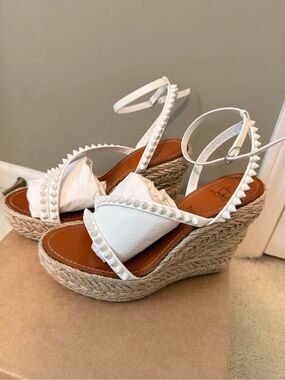 Christian Louboutin Mafaldina Zeppa 120 White Spiked Espadrille Wedges 39